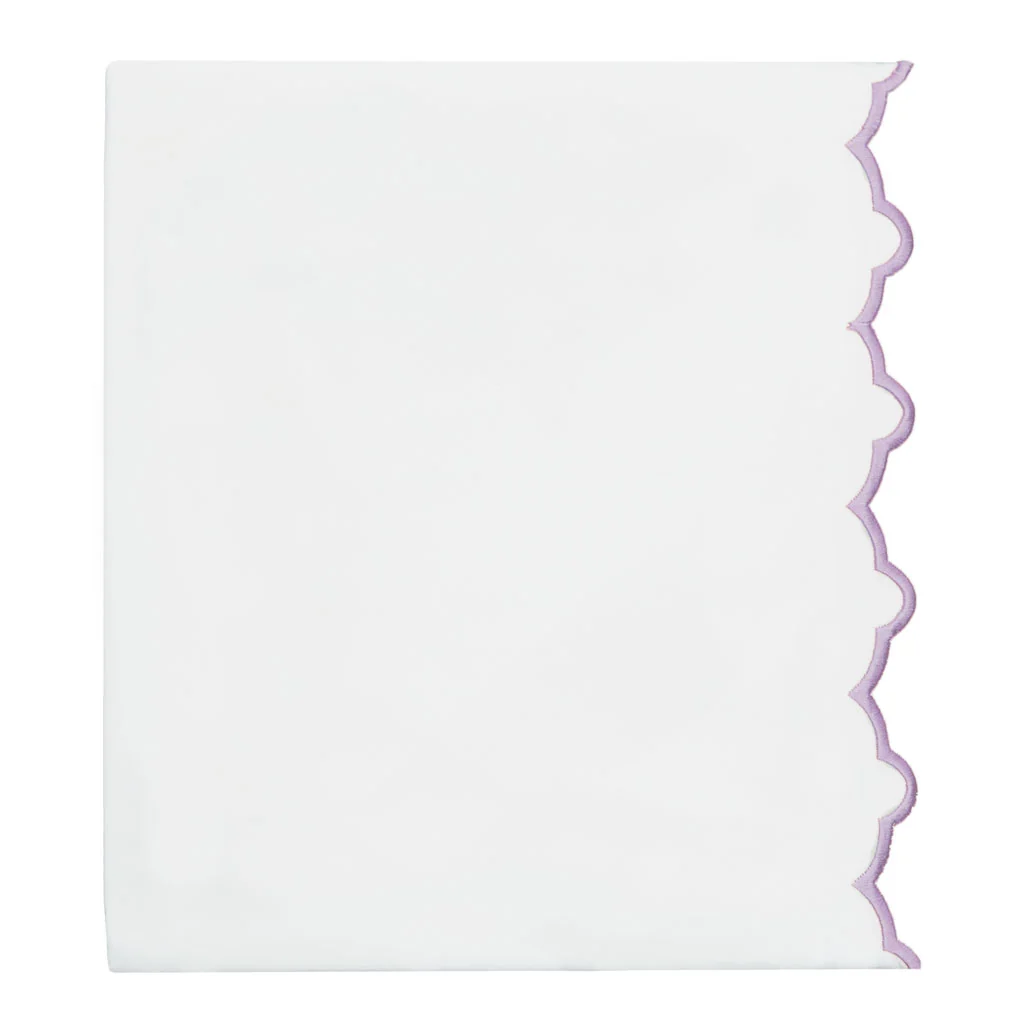 Lilac Purple Scalloped Embroidered Flat Sheet